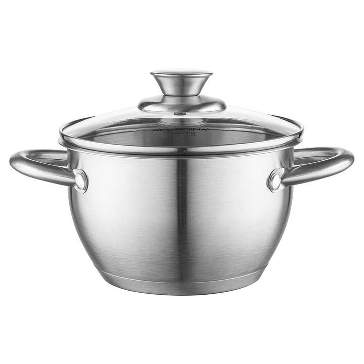 Rozsdamentes acél edény üvegfedővel 1,6 liter