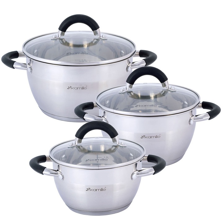 Rozsdamentes acél edénykészlet 16/18/20 cm, 6 db KM 5754 Kamille