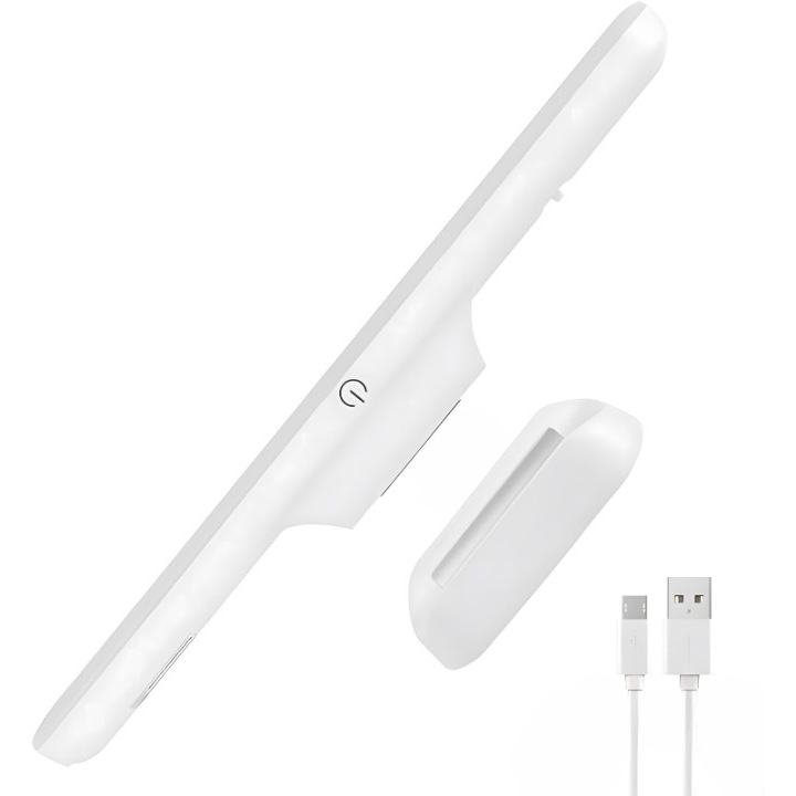 Lampa cu LED si senzor de miscare, GIMASE, intensitate reglabila cu 3 moduri, lumina calda, neutra si rece, portabila, usor de folosit, util pentru bucatarie, dressing, hol, scari, USB-C, acumulator cu capacitate mare, dimensiunea 30 cm, culoare Alb