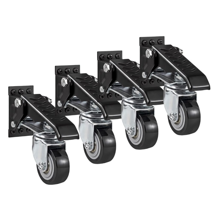 4 db visszahúzható, forgatható kerék készlet, zárral, 2,5 hüvelykes, max 74,8 kg / kerék, PU és acél