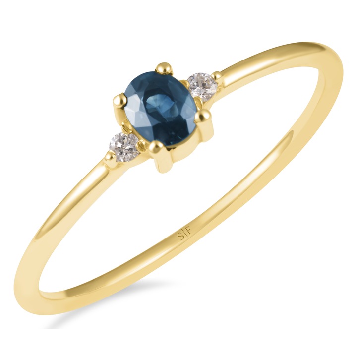 Inel Essen Aur Galben, Sandra Ferretti, 14K, Diamante de 0.03 Carate si Safir de 0.23 Carate