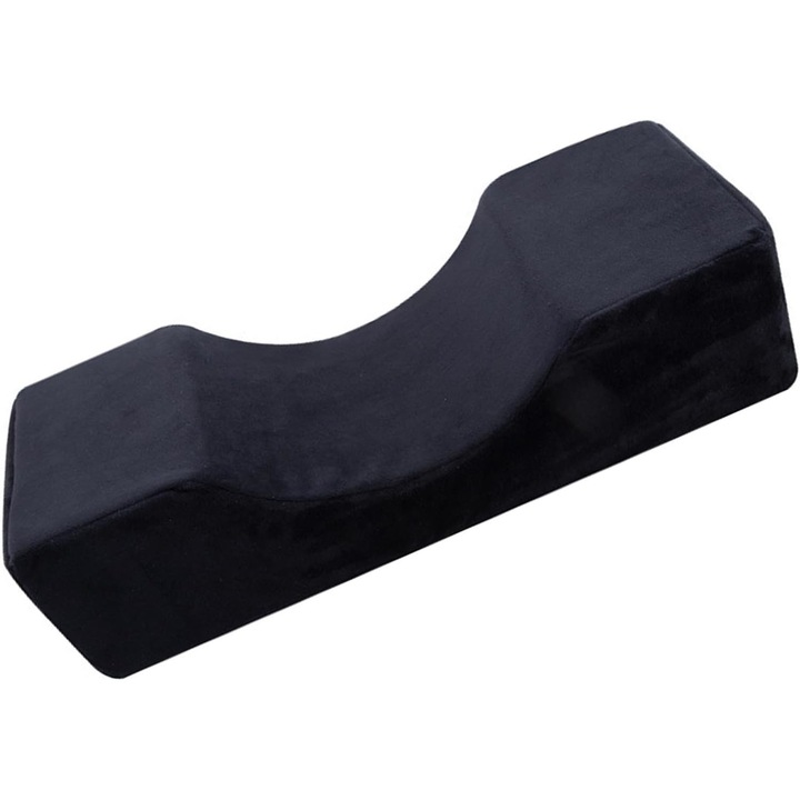 Perna cosmetica pentru aplicarea genelor si machiajului, UBX, din catifea si spuma cu memorie, forma ergonomica, 50x22x11 cm, neagra