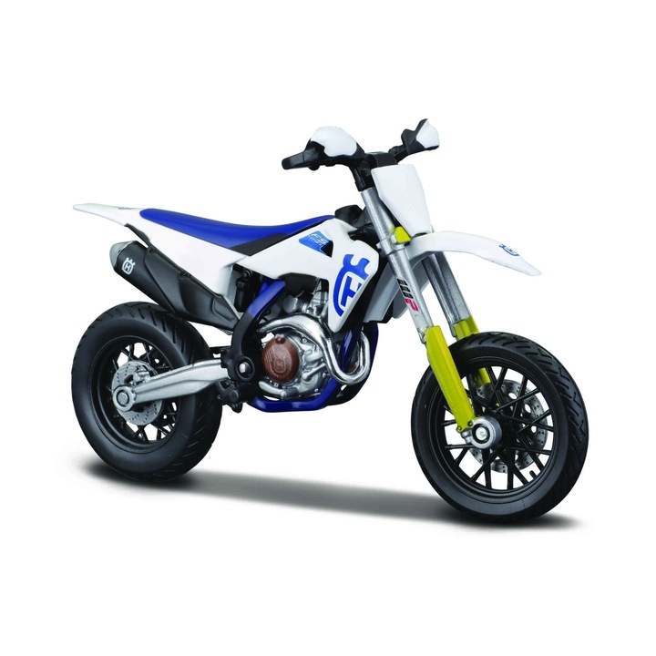 Macheta Motocicleta Bburago 1:18 Husqvarna FS 450 Supermoto Alb, BB51030-51087