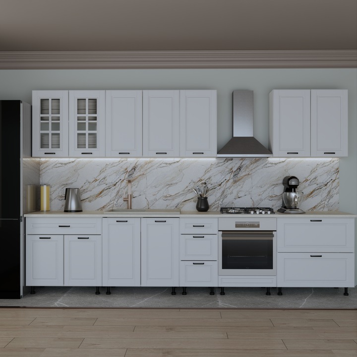 Bucatarie Alpha 3.4 m, MDF, Alb - eMAG.ro