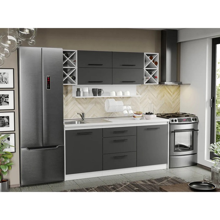 Set Mobila Bucatarie, 120, Gri Antracit, Sofi, 180cm, Blat 38mm, Termorezistent