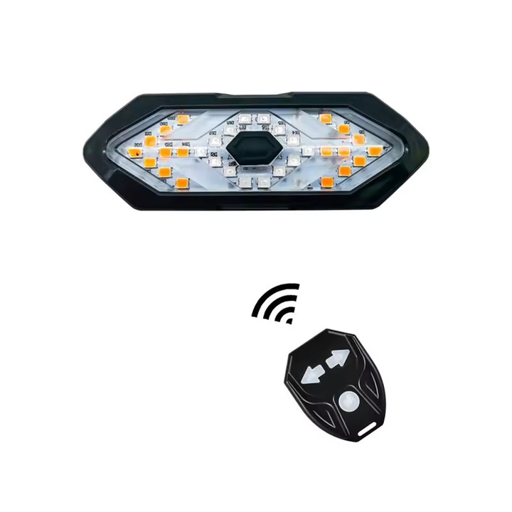 Lumini spate bicicleta cu semnalizare LED si telecomanda wireless, Renew Force, Baterie 900 mAh, reincarcabila prin USB, 5 Moduri de iluminare, impermeabila, Negru Alb