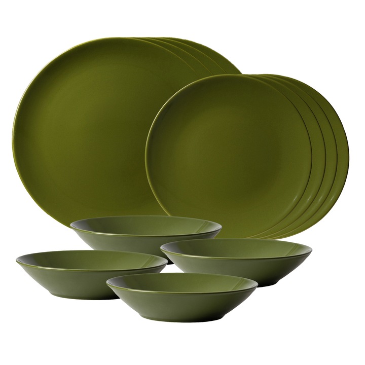 Set farfurii, Olive, 12 piese, penru 4 persoane, Cesiro, Verde Masliniu
