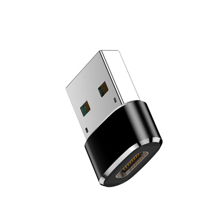 OTG адаптер USB-C към USB тип щепсел, алуминиев корпус, универсален, черен