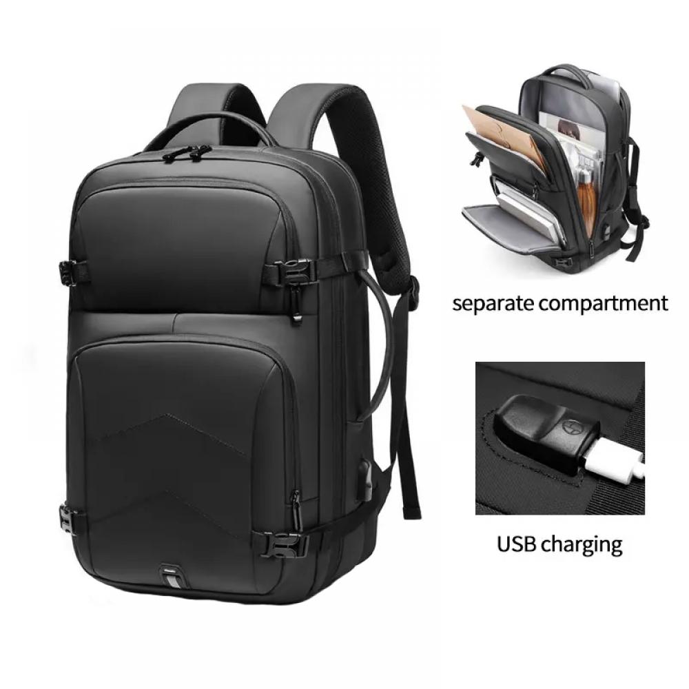 Rucsac pentru laptop 15.6 inch, MingLu, 20-39L, port USB, impermeabil, unisex, dimensiuni 320 x 110 x 450, negru
