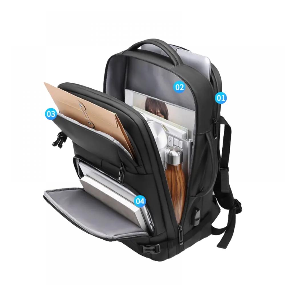 Rucsac pentru laptop 15.6 inch, MingLu, 20-39L, port USB, impermeabil, unisex, dimensiuni 320 x 110 x 450, negru