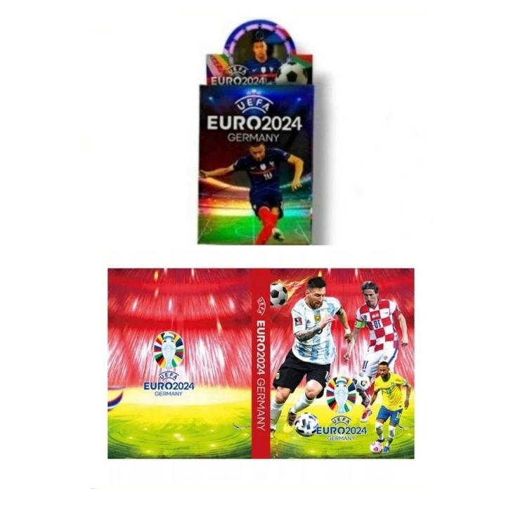 Set 1 Pachet de cartonase, Album de fotbal, UEFA EURO 2024, 3D, pentru 216 cartonase, rosu, 30 cm x 23 cm