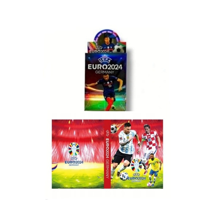 Set 1 Pachet de cartonase, Album de fotbal, UEFA EURO 2024, 3D, pentru 216 cartonase, rosu, 30 cm x 23 cm