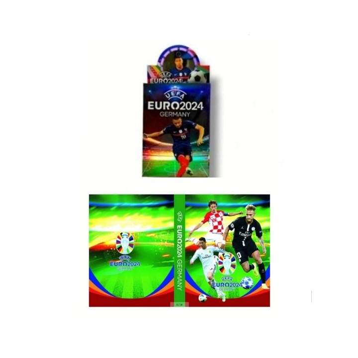 Szett 1 db kártyacsomag, Futballalbum, UEFA EURO 2024, 3D, 216 kártya számára, zöld, 20 cm x 15 cm