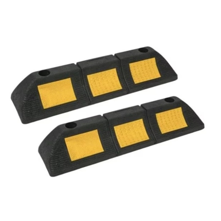 Set 2 delimitatoare pentru parcare cu banda reflectorizanta, 48 x 12 x 9 cm, negru, coshop®