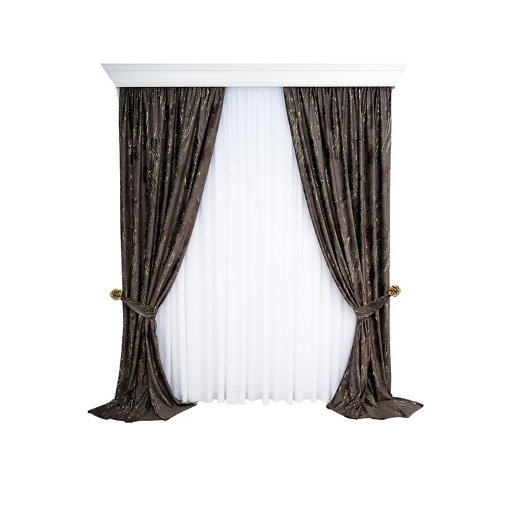 Set 2 draperii din catifea imprimata, maro, DolceSara G107, cu rejansa, 2x250x250