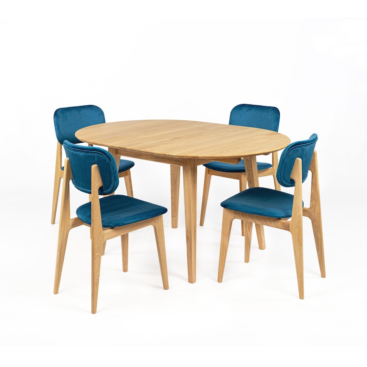 Set masa extensibila Geneva 100+40 cm cu 4 scaune Otis Topaz85, natur, lemn masiv de stejar