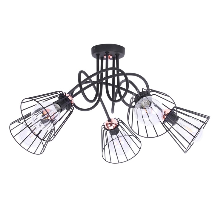 Lustra suspendata Light Home, colectia Loft, 5 surse lumina, negru, 70x37cm, metal