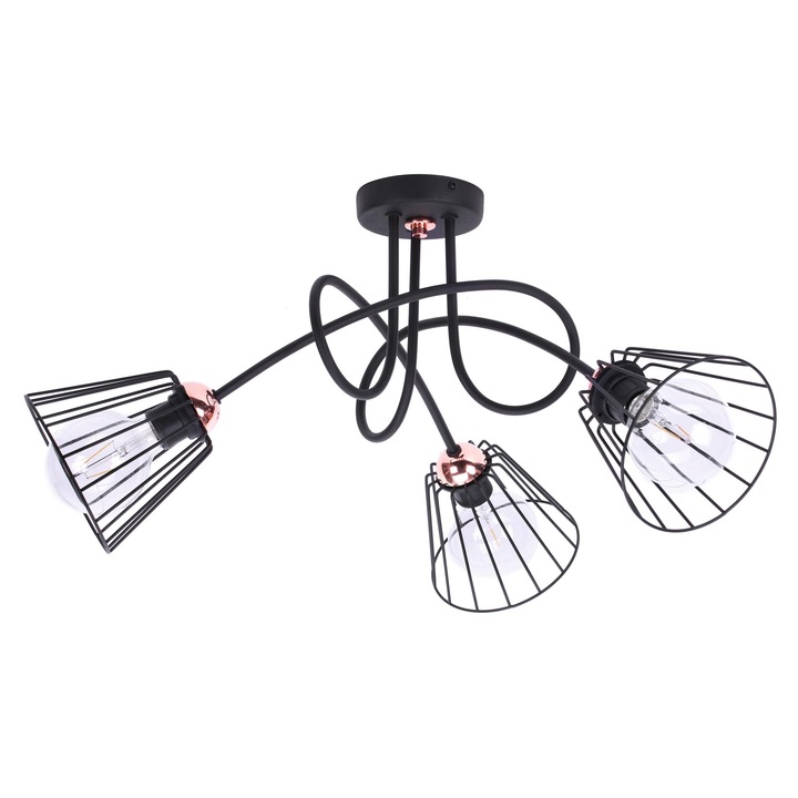 Lustra suspendata Light Home, colectia Loft, LED/E27, 3 surse lumina, metal, negru/roz, 66x34cm