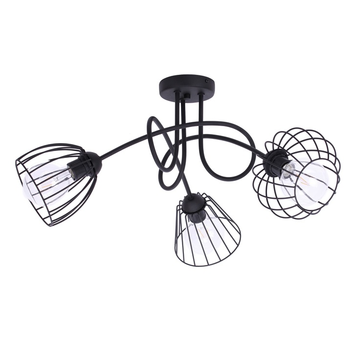 Plafoniera Light Home, Loft Retro, E27, 3 surse iluminare, negru