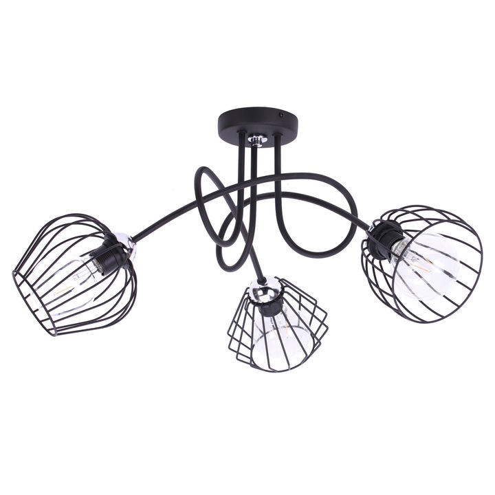 Candelabru industrial Light Home, 3 surse lumina, metal, negru, 66x34cm