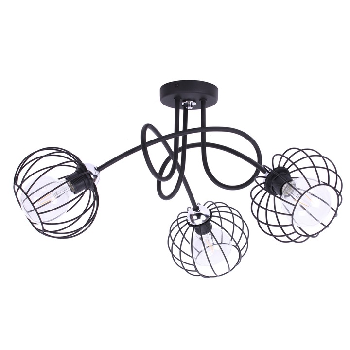 Lustra, Light Home, Edison, Desing industrialny, E27, Numarul de puncte luminoase 3, Iluminat interior, Latime 17cm, Lungime 66, Metal, Negru