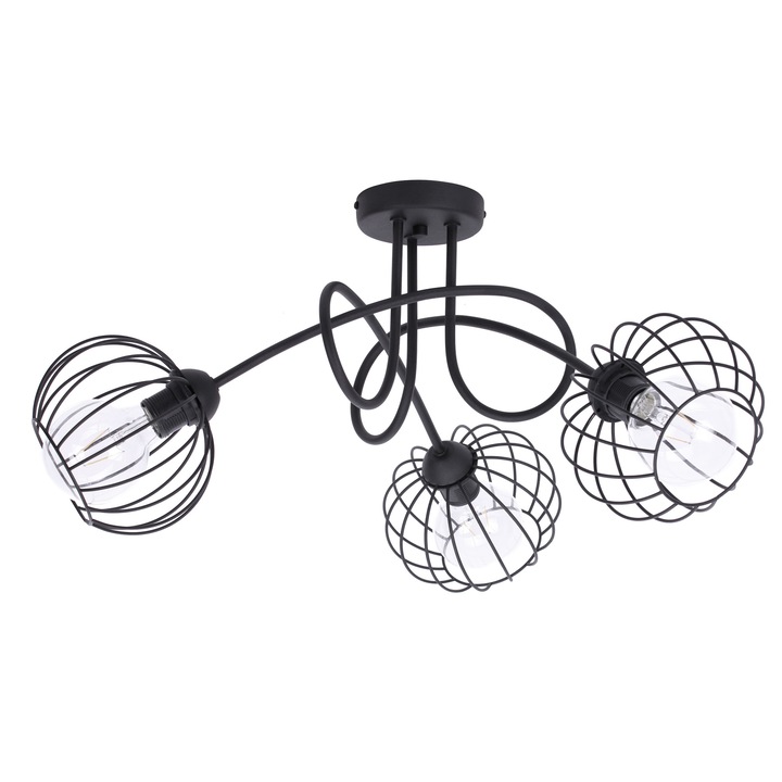 Lustra, Light Home, Edison, Desing industrialny, E27, Numarul de puncte luminoase 3, Iluminat interior, Latime 18cm, Lungime 66, Metal, Negru