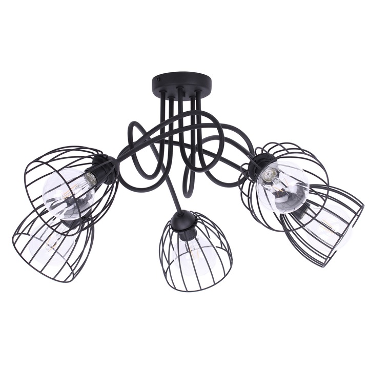 Плафон Light Home, Метал, 5 източника на светлина, E27, 70 x 37 см, Черен