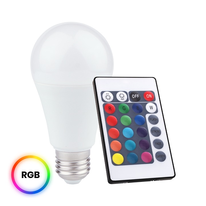 Bec LED RGB Eko-Light A60, 10W, 935lm, control remote, multicolor