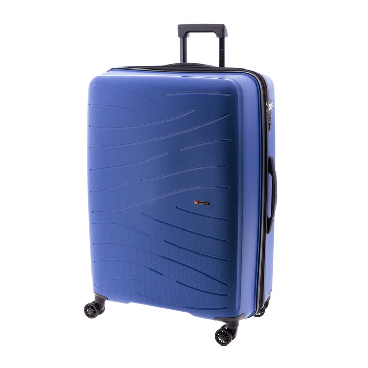 Nagy bőrönd Bővíthető, Polipropilén, Számzár, 4 kerekű, Gladiator, Flow, MG 1712 - 74 cm, Kék