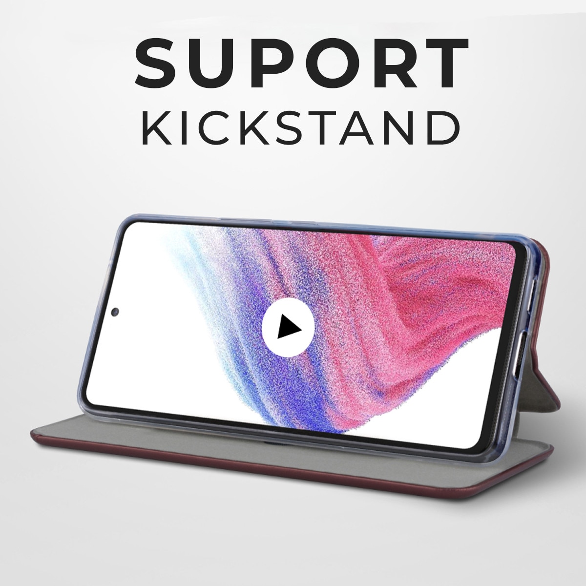 Husa pentru Samsung A35 5G de protectie Tip carte DaDen®, Suport card, Functie de Stand si Inchidere Magnetica, Protectie Sporita, Visiniu