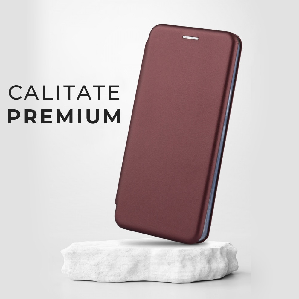 Husa pentru Samsung A35 5G de protectie Tip carte DaDen®, Suport card, Functie de Stand si Inchidere Magnetica, Protectie Sporita, Visiniu