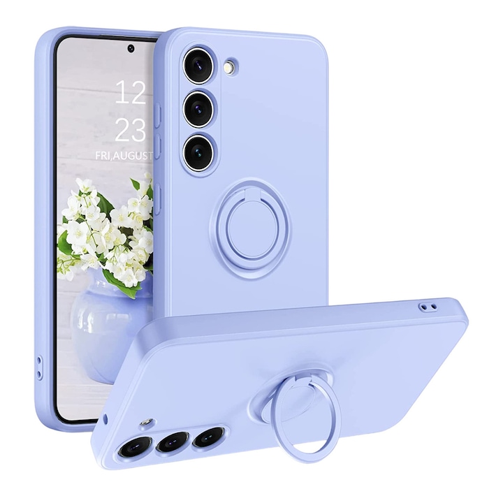 Husa pentru Samsung S24 DaDen cu inel rotativ 360, Silicon Premium, Camera Protection, Antisoc, Mov