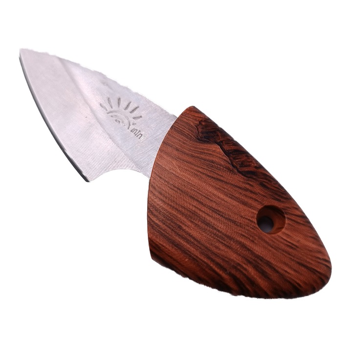 Mini Cutit cu Teaca din Lemn, Agatatoare, Lama Otel Inoxidabil, 11 cm, Maro, Dalimag