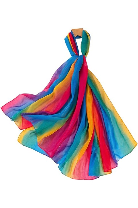 Esarfa dama, JENUOS®, Matase, Subtire si respirabil, culorile curcubeului, 180x100 cm, Multicolor