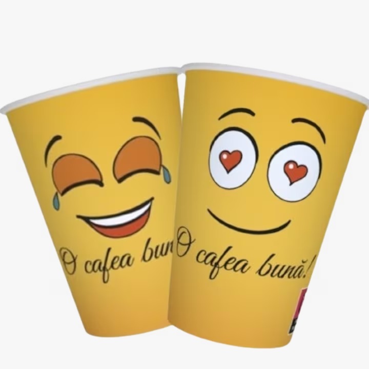 Set 100 bucati, Pahare carton, pentru cafea, imprimate 12 oz, 350 ml