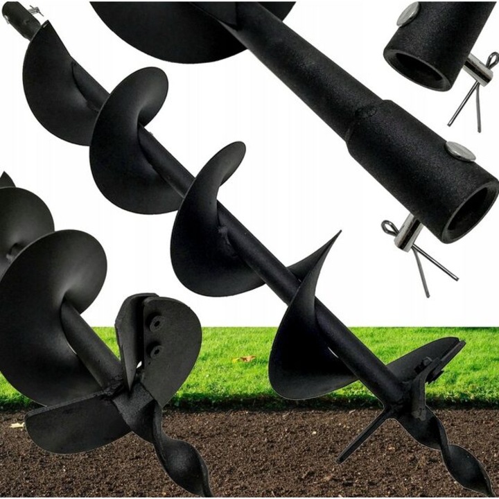 Burghiu pamant calitate premium 15 cm x 80 cm, pentru motoburghiu, varf rasucit, Verke