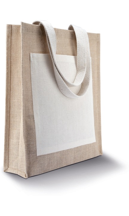 Geanta de cumparaturi din iuta, 35x40x9 cm KI0221, Natural, Gold