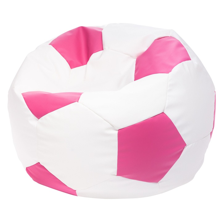 Fotoliu Puf Ecopuf, Minge de Fotbal, Roz, Marimea M, 45x65cm, din Piele Ecologica Durabila, Husa Detasabila, Umplutura cu Granule de Polistiren Hipoalergenic, Confortabil pentru Copii si Adulti, Design Modern Euro 2024, Ideal pentru Relaxar