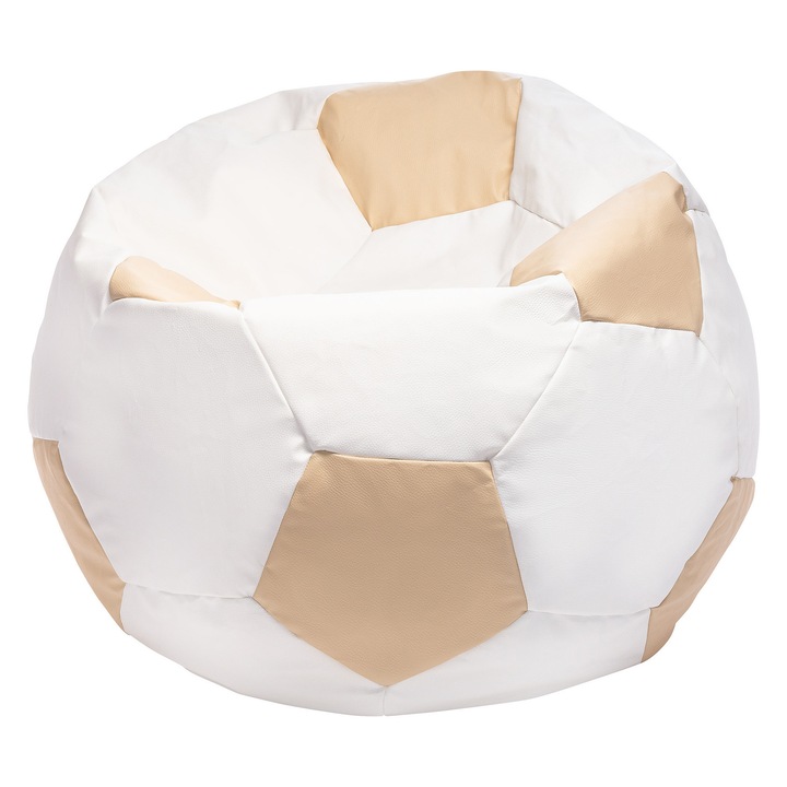 Fotoliu Puf, Piele ecologica, Minge fotbal, Marimea M, 45x65cm, Husa detasabila, Euro 2024, Bej