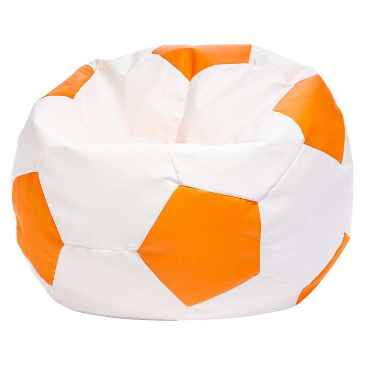 Fotoliu tip Puf Ecopuf Minge Fotbal, Bean Bag XL Piele Ecologica, Husa Detasabila, Confort Ergonomic, Design Sportiv Euro 2024, Portocaliu 105x80 cm, Ideal Copii si Adulti, Relaxare Garantata