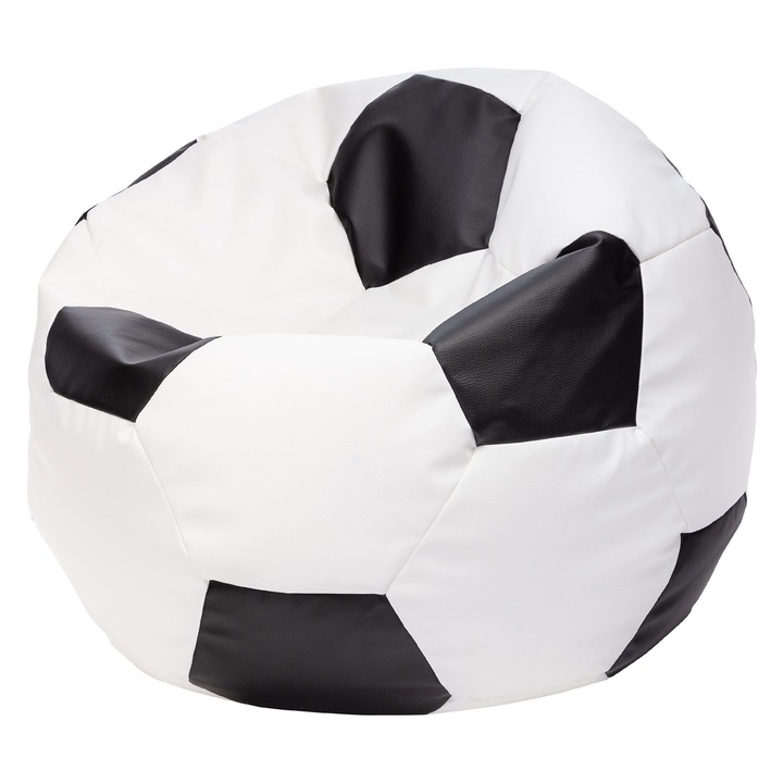 Fotoliu Puf Ecopuf XL Minge Fotbal, Design Ergonomic Confortabil, Material Plus Granulat de Calitate, Dimensiuni 105x80cm, Ideal pentru Relaxare, Decor Tematic Euro 2024, Rezistent si Sigur, Negru