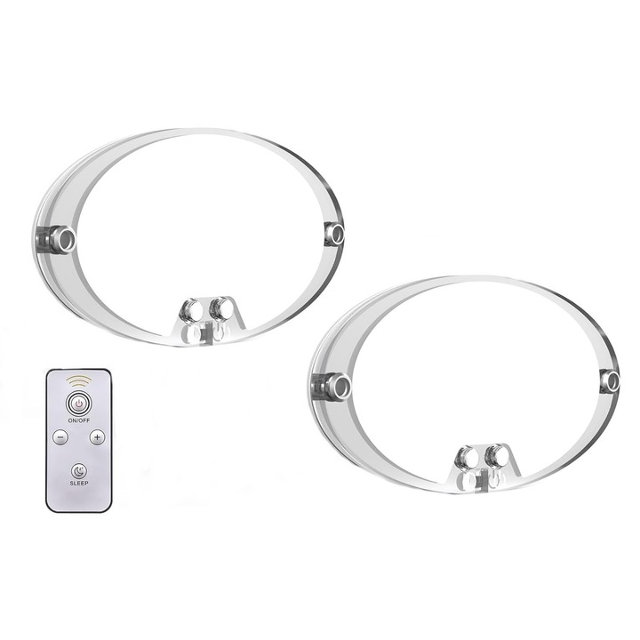 Комплект от 2 LED точки 12V-18V за каравана, кемпер, къща, 3W, 15,5 см, лампа с дистанционно управление, плафон с 3 режима на топло и студено осветление, димируем с 3 интензитета, 600 лумена