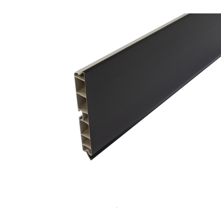 Plinta PVC pentru mascare picioare bucatarie, L=2000 mm, H=100 mm, l=13 mm, 1 canal pentru clips, finisaj negru