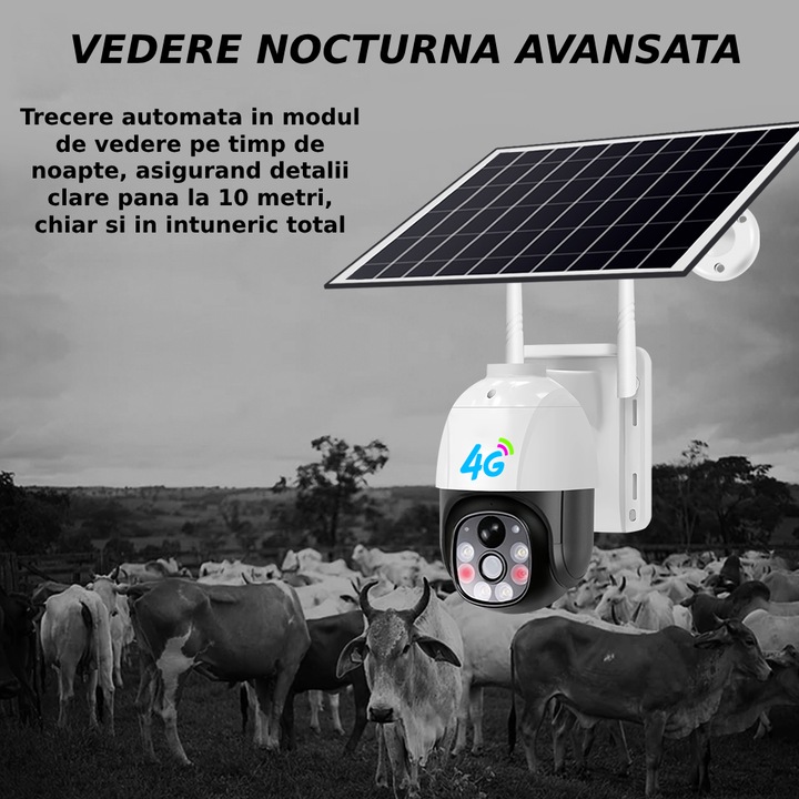 Камера за наблюдение CLAUSTEEL M118 с батерии 12000mAh, преносима, включен слънчев панел, SIM слот, 4G връзка, 3MP, интелигентно проследяване, PTZ, Micro SD, автоматично завъртане, аларма за движение, IP66