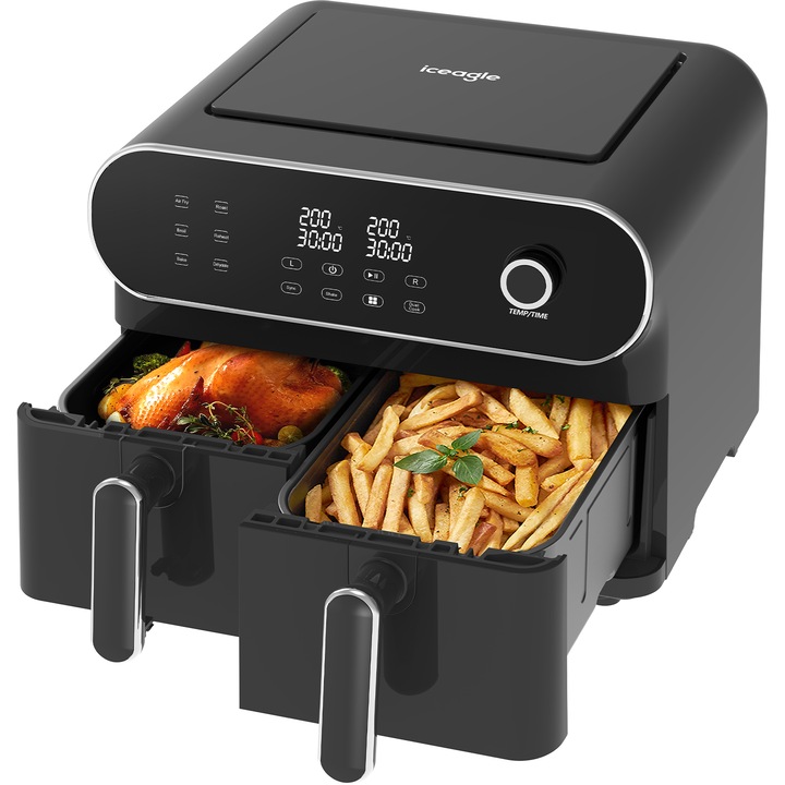 Forró levegős sütő, két zónával, Iceagle AFT11001A, 11L, 1700,00 W, 35 - 200 °C