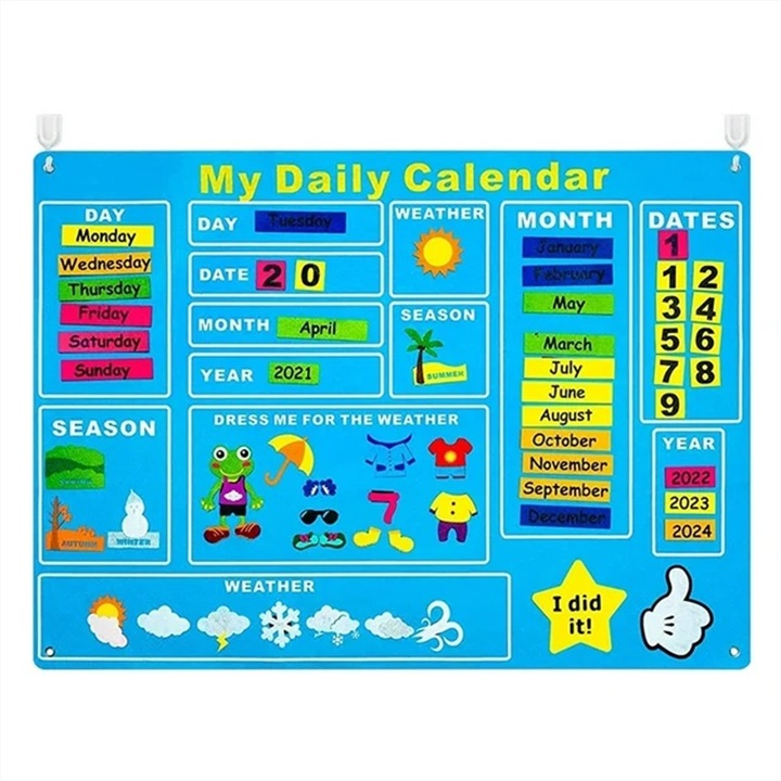 Табло за занимания за деца, филц, 104 х 75 см, 70 тематични части, младши календар