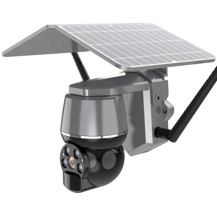 Camera de supraveghere CLAUSTEEL cu acumulatori 9600mAh, Portabila, Panou solar dublu monocristalin, Slot SIM, conexiune 4G, Full HD COLOR, Intelligent tracking, PTZ, Micro SD, Rotire automata, Alarma