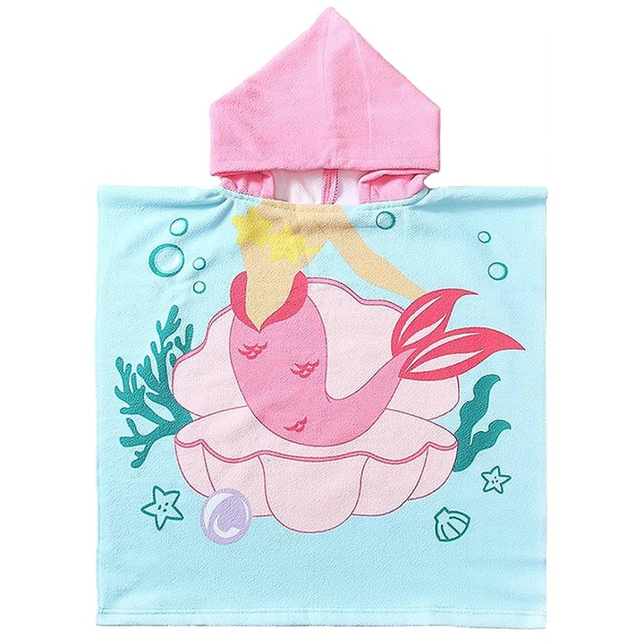 Пончо плажна кърпа за деца, Yefound®, 120x60см, розово
