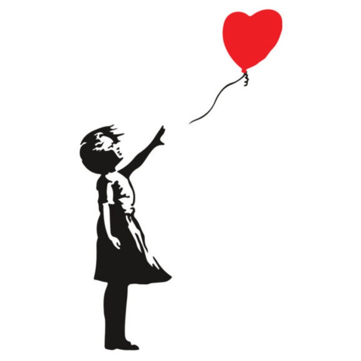 Tatuaj temporar, Flash Tattoos Romania, Girl With Baloon Mini, rezistent la apa, aplicare rapida, 10 x 6 cm, 1 Buc