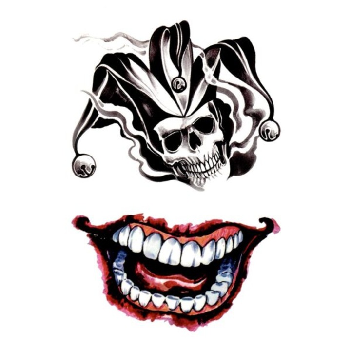 Tatuaj temporar, Flash Tattoos Romania, Haha#2, rezistent la apa, aplicare rapida, 15x21 cm, 1 Buc